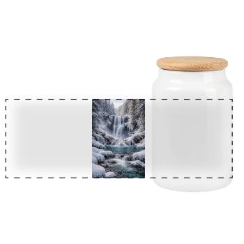 Cascade hivernale dans une forêt enneigée - Boîte à biscuits avec couvercle en bois - blanc - Devant