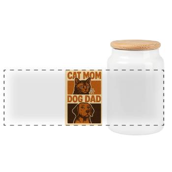 Maman de chat Papa de chien Animal de compagnie rétro vintage - Boîte à biscuits avec couvercle en bois - blanc - Devant