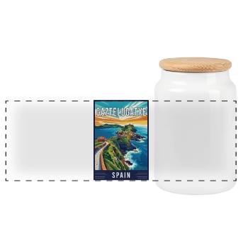 Discover Enchantment of Gaztelugatxe in Spain - Panoramic Cookie Jar with Wooden Lid - white - Front