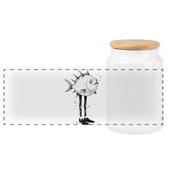 Lustiger Fisch mit Beinen Cartoon Motiv - Panorama Keksdose mit Holzdeckel - Weiß - Vorne