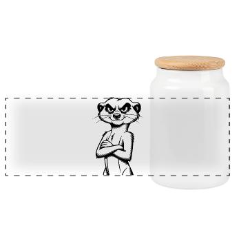 Meerkat - Panoramic Cookie Jar with Wooden Lid - white - Front