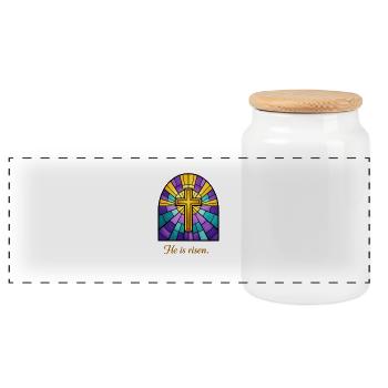 he is risen - Panoramic Cookie Jar with Wooden Lid - white - Front