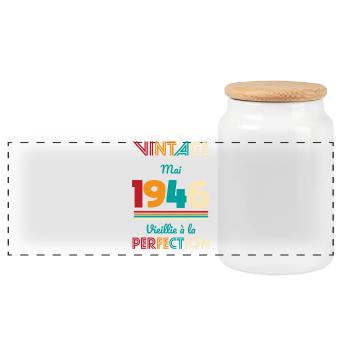 Anniversaire 80 ans - Vintage - Mai 1946 - Boîte à biscuits avec couvercle en bois - blanc - Devant