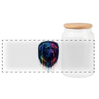 Labrador Pop Art Neon Farb-Splatterhund-Design - Panorama Keksdose mit Holzdeckel - Weiß - Vorne