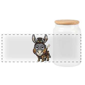 Donkey Cyborg Steampunk Top Hat Steam - Panorama Keksdose mit Holzdeckel - Weiß - Vorne