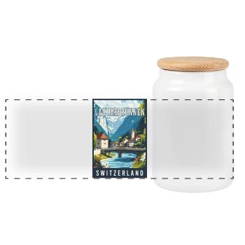Découvrez les majestueuses Alpes de Lauterbrunnen, Suisse - Boîte à biscuits avec couvercle en bois - blanc - Devant