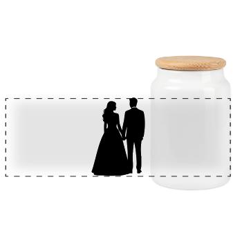 Silhouette du couple de mariés – Design noir et blanc - Boîte à biscuits avec couvercle en bois - blanc - Devant