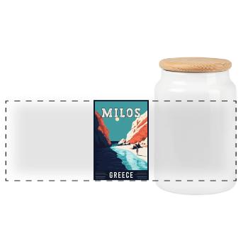 Discover Breathtaking Beauty of Milos in Greece - Panoramic Cookie Jar with Wooden Lid - white - Front