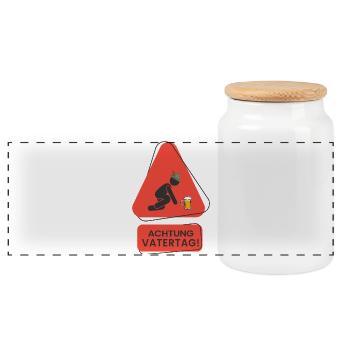 Achtung Vatertag Lustiges Männer Warnschild - Panorama Keksdose mit Holzdeckel - Weiß - Vorne