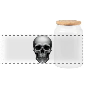 Skull Skull Realistic Tattoo Style Design - Panoramic Cookie Jar with Wooden Lid - white - Front
