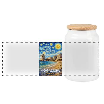 Mogadishu Somalia Starry Night - Panoramic Cookie Jar with Wooden Lid - white - Front