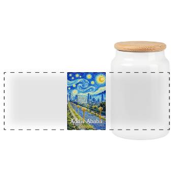 Addis Ababa Night Skyline Art - Panoramic Cookie Jar with Wooden Lid - white - Front