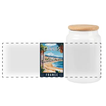 Discover French Riviera and Cannes in France - Panoramic Cookie Jar with Wooden Lid - white - Front