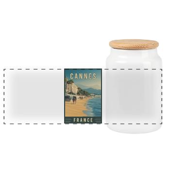 Explore French Riviera and Cannes in France - Panoramic Cookie Jar with Wooden Lid - white - Front