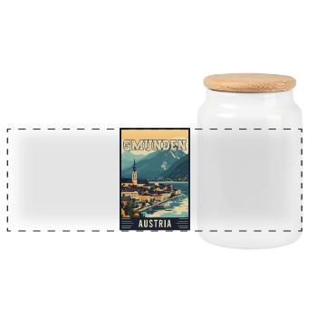 Gmunden Lakeside Beauty in Austria - Panoramic Cookie Jar with Wooden Lid - white - Front