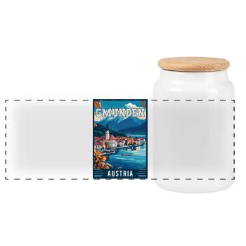 Lakeside View Gmunden in Austria - Travel Art - Panoramic Cookie Jar with Wooden Lid - white - Front