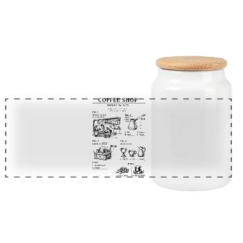 Vintage Coffeeshop Patent-Bauplan - Panorama Keksdose mit Holzdeckel - Weiß - Vorne