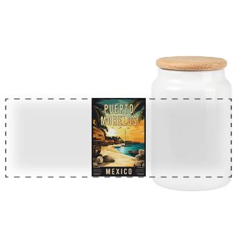 Discover Coastal Charm Puerto Morelos Mexico - Panoramic Cookie Jar with Wooden Lid - white - Front