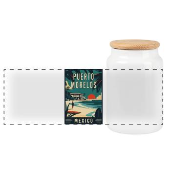 Experience Coastal Charm Puerto Morelos Mexico - Panoramic Cookie Jar with Wooden Lid - white - Front