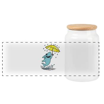 Requin-parapluie sous la pluie - Boîte à biscuits avec couvercle en bois - blanc - Devant