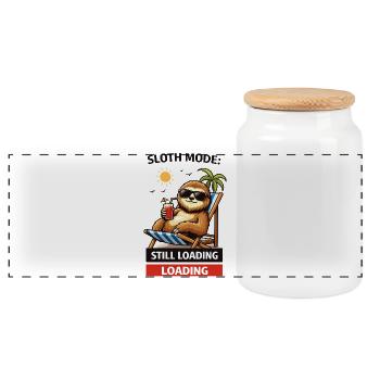 Sloth Mode: Still Loading - Panoramic Cookie Jar with Wooden Lid - white - Front