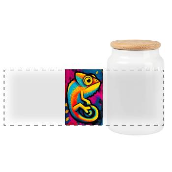 chameleon - Panoramic Cookie Jar with Wooden Lid - white - Front