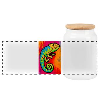 chameleon - Panoramic Cookie Jar with Wooden Lid - white - Front