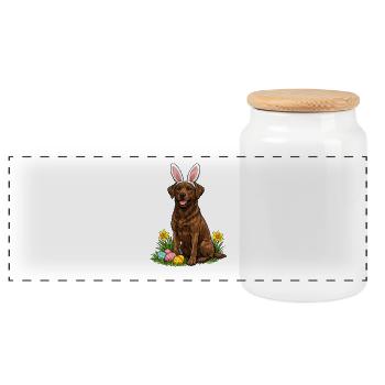 Osterlabrador mit Hasenohren - Panorama Keksdose mit Holzdeckel - Weiß - Vorne