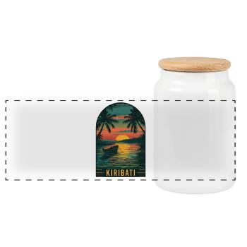 Explore Tropical Island Paradise of Kiribati - Panoramic Cookie Jar with Wooden Lid - white - Front