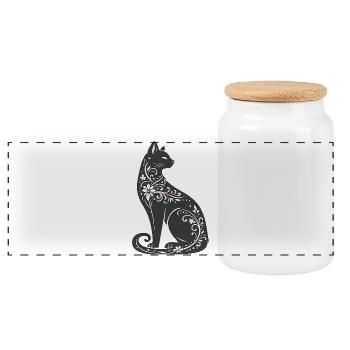 Night Cat Élégance Florale - Boîte à biscuits avec couvercle en bois - blanc - Devant