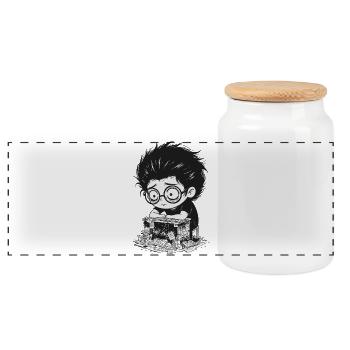 Student Overwhelmed Stress Exams Manga - Panoramic Cookie Jar with Wooden Lid - white - Front