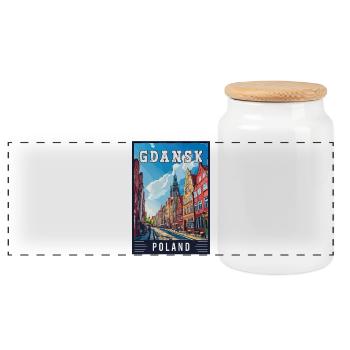 Explore Stunning Gdansk City in Poland - Panoramic Cookie Jar with Wooden Lid - white - Front