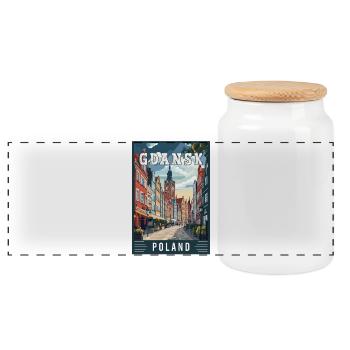 Discover Stunning Gdansk City in Poland - Panoramic Cookie Jar with Wooden Lid - white - Front