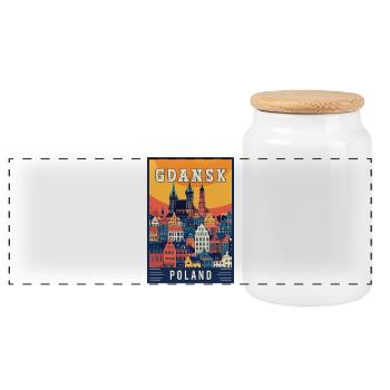 Experience Stunning Gdansk City in Poland - Panoramic Cookie Jar with Wooden Lid - white - Front