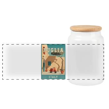 Discover Southern Charm of Puglia in Italy - Panoramic Cookie Jar with Wooden Lid - white - Front