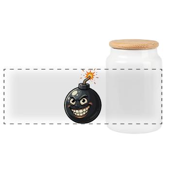 Caricature à bombes blagues avec un sourire - Boîte à biscuits avec couvercle en bois - blanc - Devant