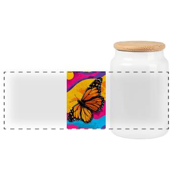 butterfly - Panoramic Cookie Jar with Wooden Lid - white - Front