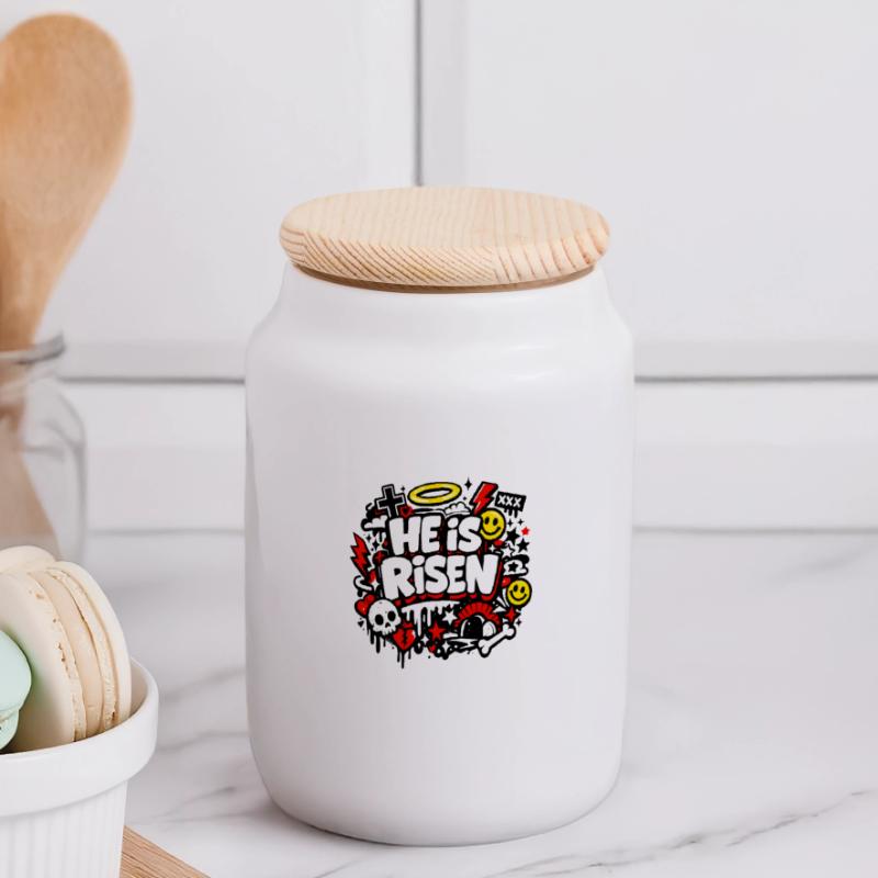 Il est Risen Graffiti Easter Boîte à biscuits avec couvercle en bois