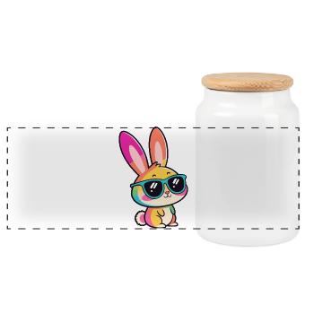 Lapin arcenciel en lunettes - Boîte à biscuits avec couvercle en bois - blanc - Devant