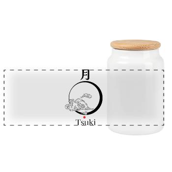 Tsuki – Japanischer Mond | Torii Apparel - Panorama Keksdose mit Holzdeckel - Weiß - Vorne
