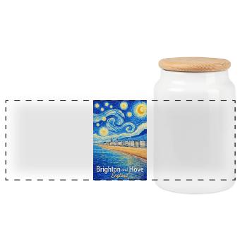 Brighton And Hove England Beach Starry Wave - Panoramic Cookie Jar with Wooden Lid - white - Front