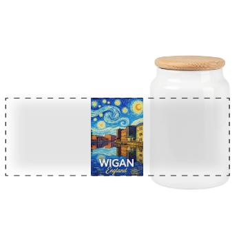 Wigan, port d’Angleterre, style nuit étoilée - Boîte à biscuits avec couvercle en bois - blanc - Devant