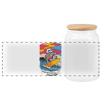 Skelett Surfer – Make Beautiful Memories - Panorama Keksdose mit Holzdeckel - Weiß - Vorne