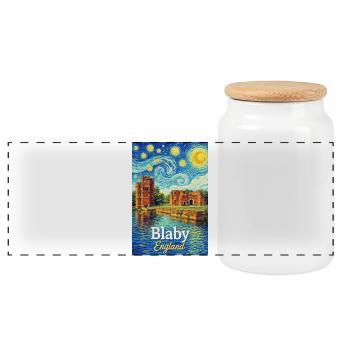 Blaby England Ruins in the Star Vortex - Panoramic Cookie Jar with Wooden Lid - white - Front