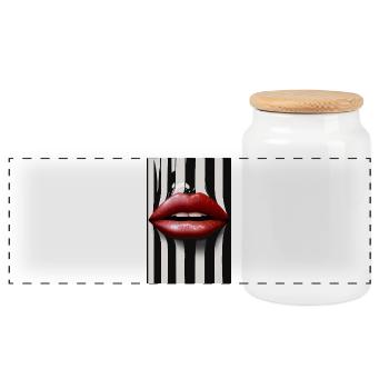 Mode Lèvres Rouges Rayures Noires Blanches - Boîte à biscuits avec couvercle en bois - blanc - Devant