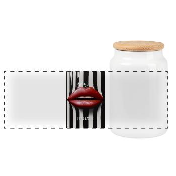 Look Again Lips Fashion Statement Design - Panoramic Cookie Jar with Wooden Lid - white - Front