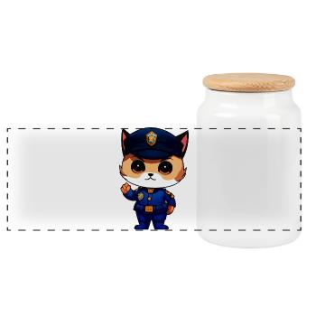 Policier chat - Boîte à biscuits avec couvercle en bois - blanc - Devant