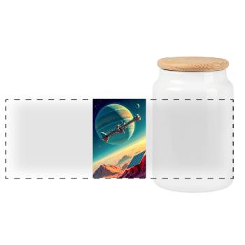 Humanity Finally Finds Its New Home in Space - Panoramic Cookie Jar with Wooden Lid - white - Front