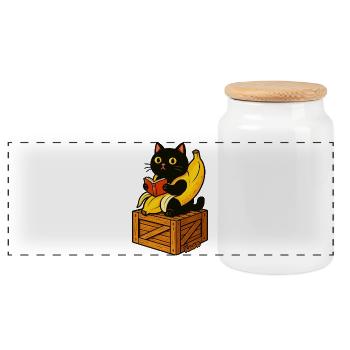 Buch lesen Katze auf Banane Kostüm - Panorama Keksdose mit Holzdeckel - Weiß - Vorne