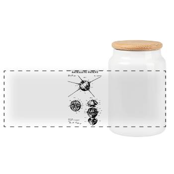 Satellite Blueprint Patent - Panoramic Cookie Jar with Wooden Lid - white - Front